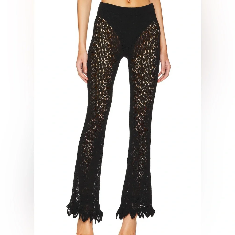 MAJORELLE Black Crochet Flared Pants